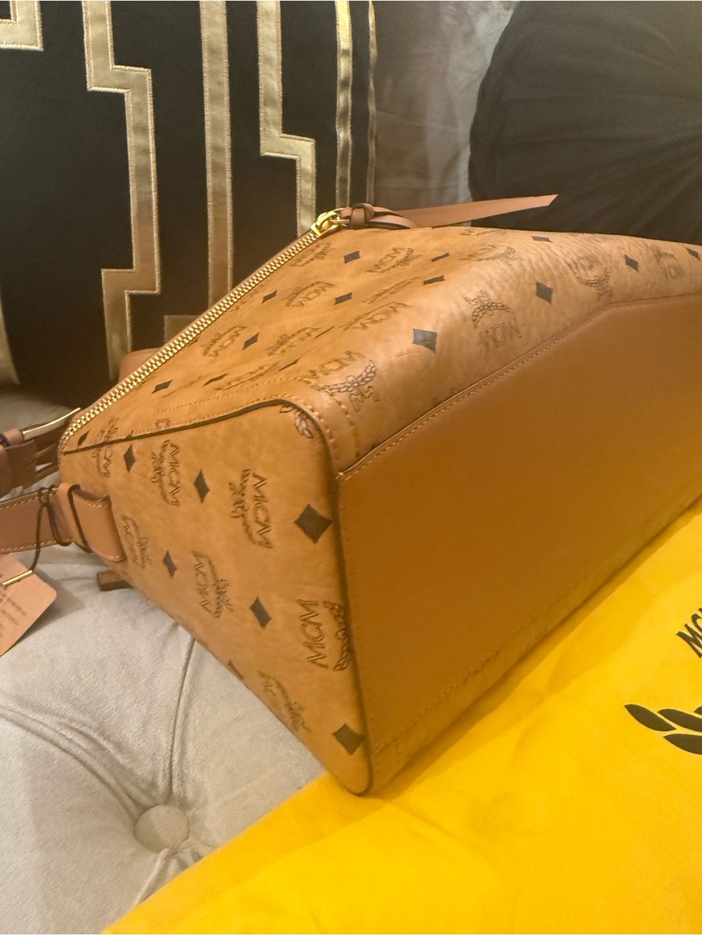 MCM Mustard Yellow Suede Interior with Embossed Leather Patch - Picture 6 of 16